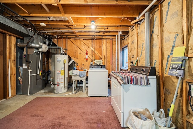 3112 Cedar Ter, Island Lake, IL 60042 - basement with washing machine and dryer, gas water heater, and heating unit