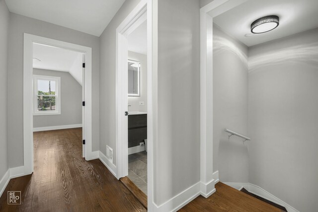 3800 W 82nd St, Chicago, IL 60652 - corridor with an upstairs landing and dark wood-style floors