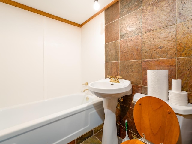 2435 Davisson St, River Grove, IL 60171 - bathroom featuring crown molding and tub / shower combination