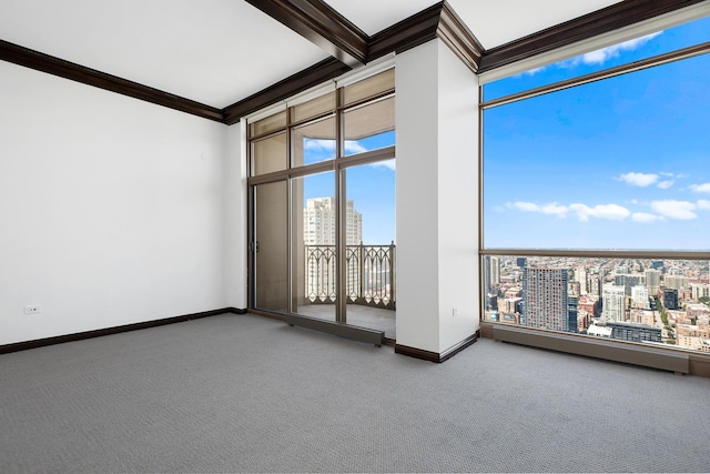 21 E Huron St Unit 4701, Chicago, IL 60611 - unfurnished room featuring ornamental molding, carpet, a city view, and beam ceiling
