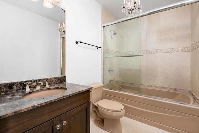21 E Huron St Unit 4701, Chicago, IL 60611 - full bath featuring vanity, a chandelier, shower / bath combination with glass door, and tile patterned floors