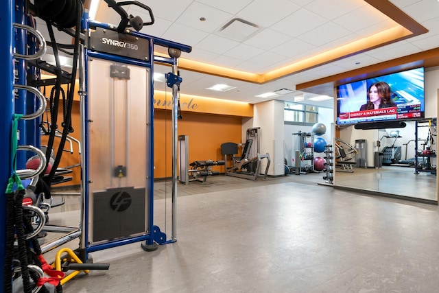 21 E Huron St Unit 4701, Chicago, IL 60611 - gym with a tray ceiling