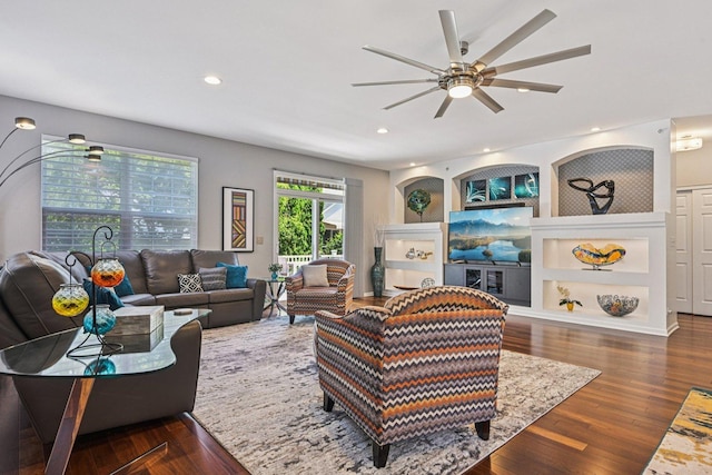 1845 Avon Dr, Hoffman Estates, IL 60192 - living area featuring a ceiling fan, wood finished floors, and recessed lighting