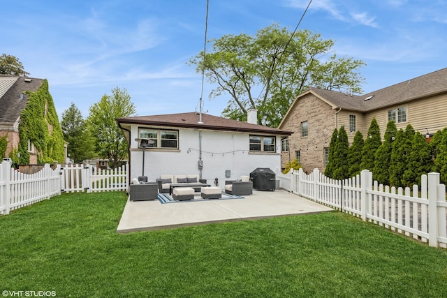 127 Elm St, Glenview, IL 60025 - rear view of house with a patio, a fenced backyard, an outdoor hangout area, and brick siding