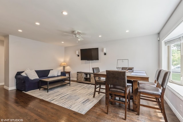 127 Elm St, Glenview, IL 60025 - dining space featuring recessed lighting, ceiling fan, and wood finished floors