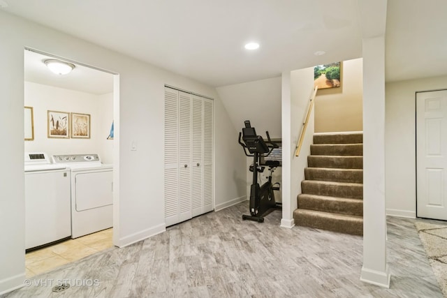884 Bristol Dr Unit 0, Barrington, IL 60010 - exercise area with washer and clothes dryer and light wood-type flooring