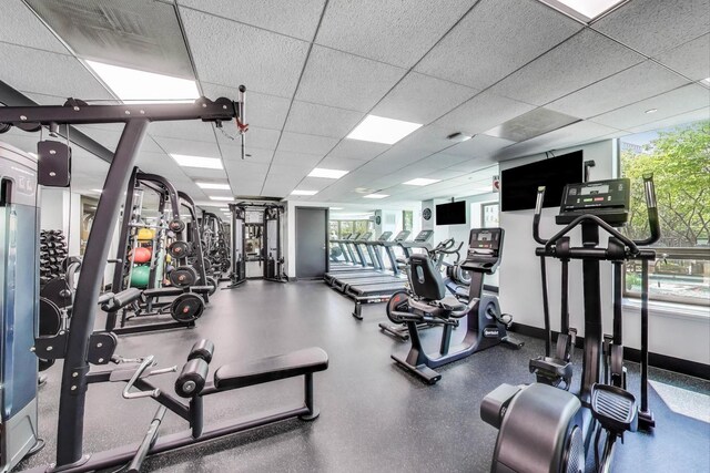 400 N La Salle Dr Unit 1607, Chicago, IL 60654 - exercise room featuring plenty of natural light and a paneled ceiling
