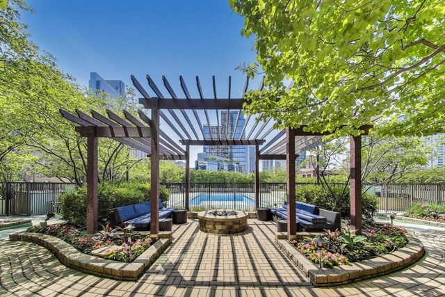 400 N La Salle Dr Unit 1607, Chicago, IL 60654 - view of patio / terrace with a pergola and an outdoor living space with a fire pit