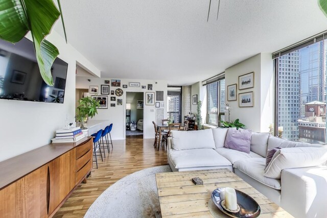 400 N La Salle Dr Unit 1607, Chicago, IL 60654 - living room featuring light wood-style flooring and a textured ceiling