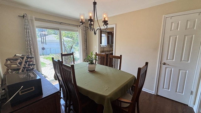 1317 N Mitchell Ave, Arlington Heights, IL 60004 - dining space with a chandelier, dark wood-style floors, and ornamental molding