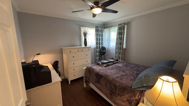 1317 N Mitchell Ave, Arlington Heights, IL 60004 - bedroom with dark wood-style floors, ornamental molding, and ceiling fan