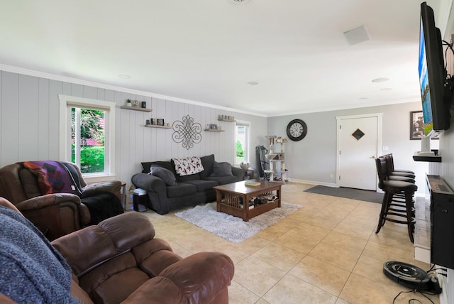 1452 Raymond St, South Elgin, IL 60177 - living area with crown molding and light tile patterned floors