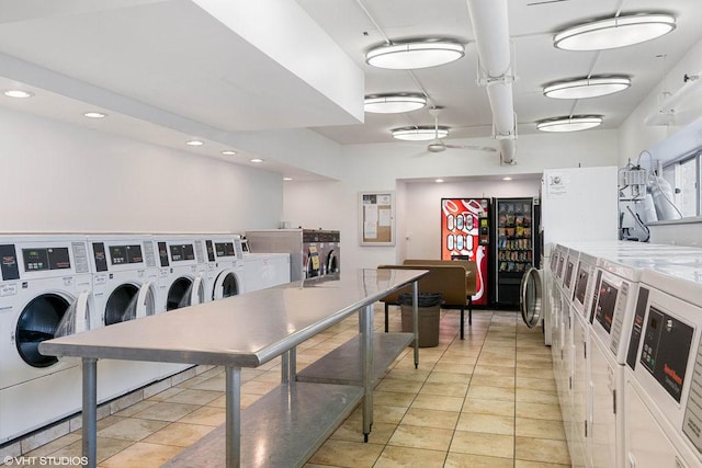 6171 N Sheridan Rd Unit 1910, Chicago, IL 60660 - communal laundry room with independent washer and dryer, recessed lighting, ceiling fan, and light tile patterned floors