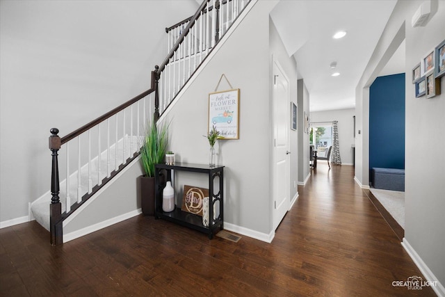 808 Karen Dr, Hampshire, IL 60140 - corridor with wood finished floors, stairs, and recessed lighting
