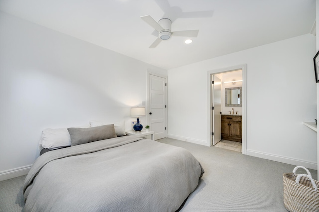 824 W Armitage Ave Unit 2Cd, Chicago, IL 60614 - bedroom featuring light colored carpet, recessed lighting, ensuite bath, and ceiling fan