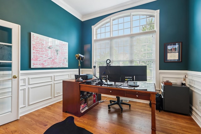 51 Mitchell Cir, Wheaton, IL 60189 - office with crown molding, wainscoting, a decorative wall, and wood finished floors