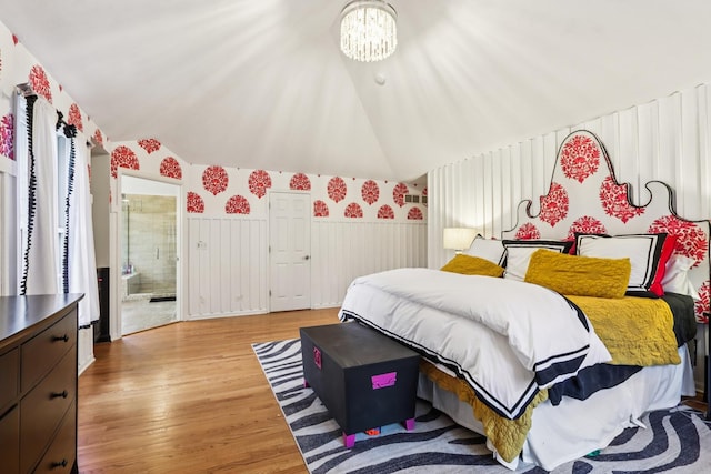 51 Mitchell Cir, Wheaton, IL 60189 - bedroom with light wood-type flooring, wainscoting, lofted ceiling, and a chandelier