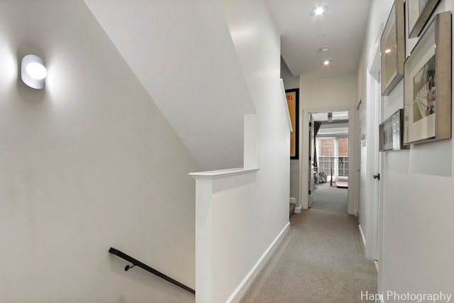 358 W Huron St Unit B, Chicago, IL 60654 - hallway with an upstairs landing, light carpet, and recessed lighting