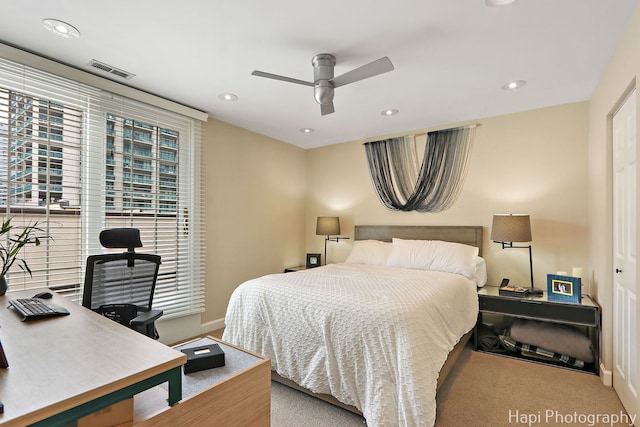 358 W Huron St Unit B, Chicago, IL 60654 - carpeted bedroom featuring an office area, recessed lighting, and a ceiling fan