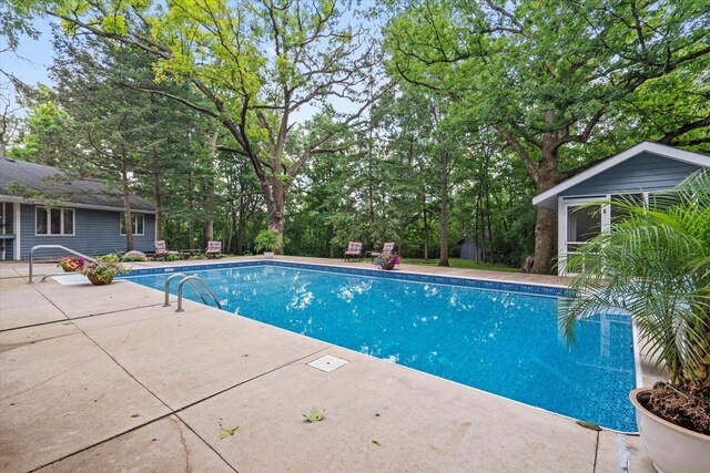 13302 Archer Ave, Lemont, IL 60439 - swimming pool with a patio and view of wooded area