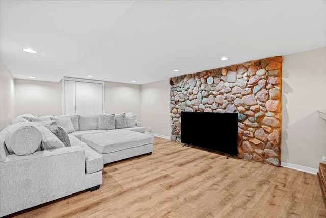 13302 Archer Ave, Lemont, IL 60439 - living room featuring wood finished floors, recessed lighting, and a fireplace