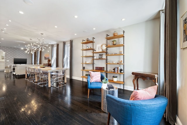 2012 W Charleston St, Chicago, IL 60647 - living area with hardwood / wood-style floors, a chandelier, and recessed lighting