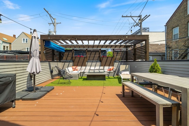 2012 W Charleston St, Chicago, IL 60647 - wooden terrace with an outdoor hangout area, a pergola, and outdoor dining area