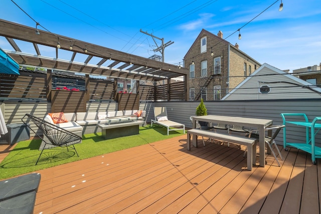 2012 W Charleston St, Chicago, IL 60647 - wooden deck featuring an outdoor hangout area, outdoor dining space, and a pergola