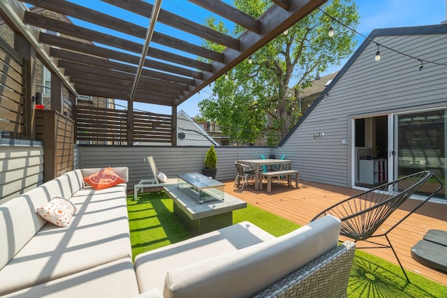 2012 W Charleston St, Chicago, IL 60647 - deck with outdoor dining space, an outdoor living space with a fire pit, and a pergola