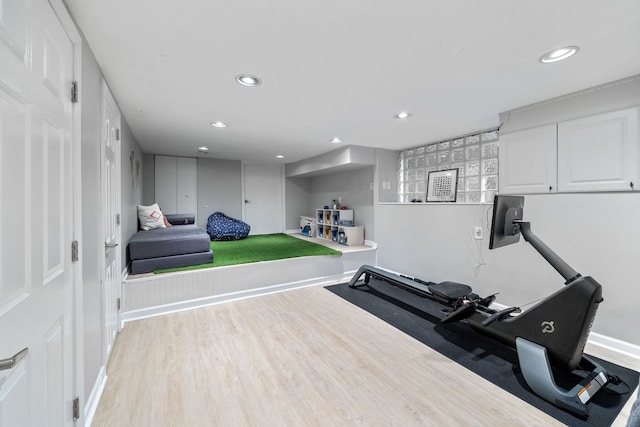 2012 W Charleston St, Chicago, IL 60647 - exercise room featuring light wood-style floors and recessed lighting