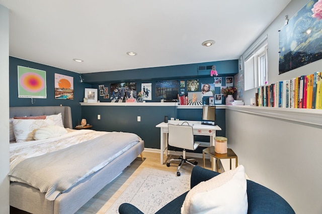 2012 W Charleston St, Chicago, IL 60647 - bedroom with wood finished floors, an office area, and recessed lighting