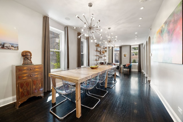 2012 W Charleston St, Chicago, IL 60647 - dining area featuring a chandelier, dark wood-style floors, and recessed lighting