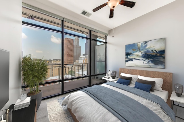 520 S State St Unit 1726, Chicago, IL 60605 - carpeted bedroom featuring a view of city, access to exterior, and a ceiling fan