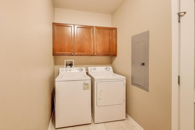 520 S State St Unit 1726, Chicago, IL 60605 - laundry room featuring electric panel, separate washer and dryer, cabinet space, and light tile patterned flooring
