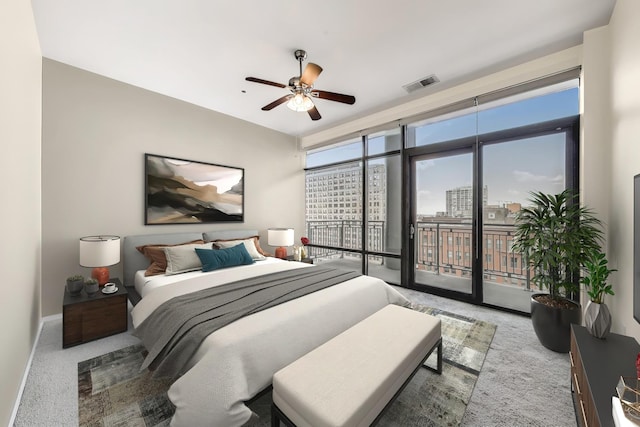 520 S State St Unit 1726, Chicago, IL 60605 - bedroom featuring access to exterior, carpet flooring, ceiling fan, and a view of city