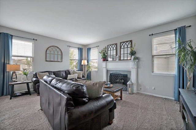 1854 Westridge Pl, Aurora, IL 60504 - carpeted living area with a fireplace and baseboards