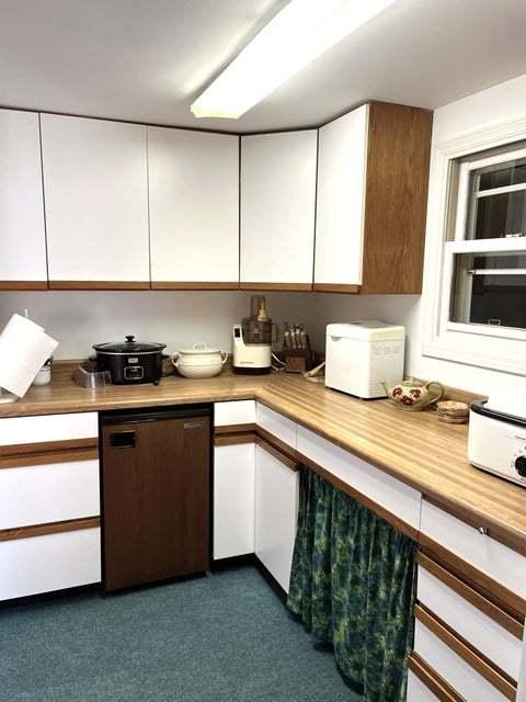 W4782 Potter Rd Unit 2, Elkhorn, WI 53121 - kitchen with white cabinetry, light countertops, dishwasher, and dark colored carpet