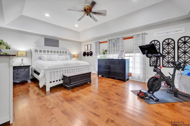1880 Crofton Dr, Algonquin, IL 60102 - bedroom with hardwood / wood-style floors, a tray ceiling, recessed lighting, and ceiling fan