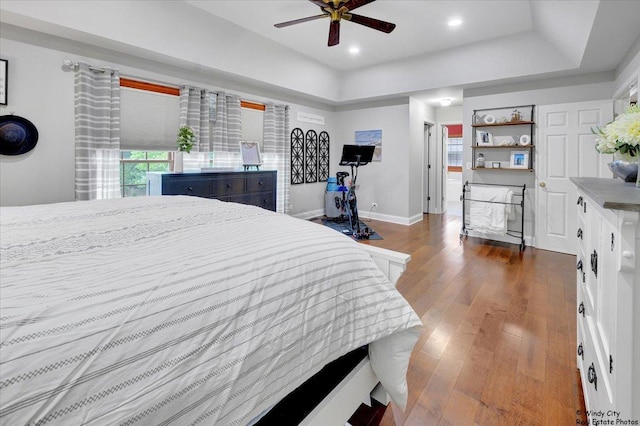 1880 Crofton Dr, Algonquin, IL 60102 - bedroom with dark wood finished floors, a raised ceiling, recessed lighting, and ceiling fan