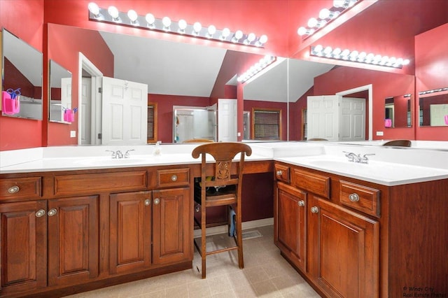 1880 Crofton Dr, Algonquin, IL 60102 - full bath featuring double vanity, a stall shower, and lofted ceiling