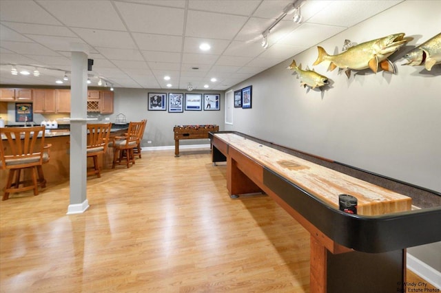 1880 Crofton Dr, Algonquin, IL 60102 - recreation room featuring light wood-style flooring, a bar, rail lighting, and recessed lighting