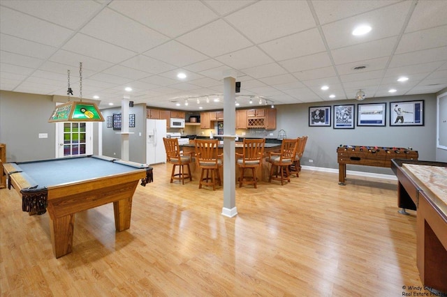 1880 Crofton Dr, Algonquin, IL 60102 - rec room with bar, billiards, light wood-type flooring, a paneled ceiling, and recessed lighting