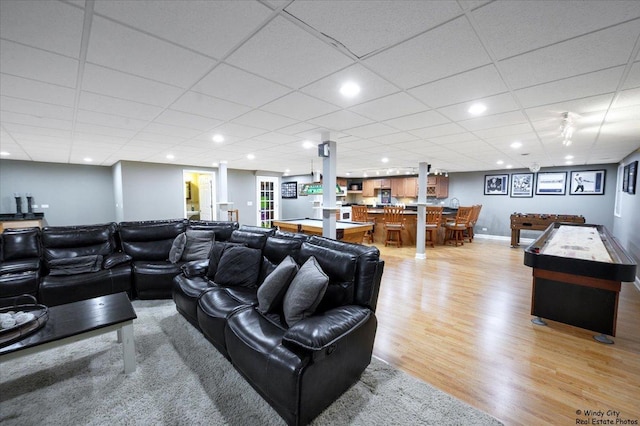 1880 Crofton Dr, Algonquin, IL 60102 - living room with light wood-style floors, bar, pool table, and recessed lighting