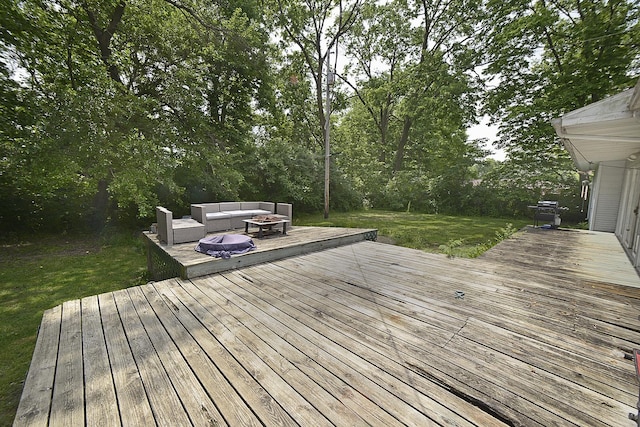 1400 Maple Ln, Marseilles, IL 61341 - wooden deck featuring an outdoor living space with a fire pit, a yard, and area for grilling