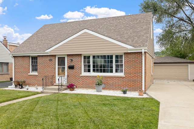 10843 Mcvicker Ave, Chicago Ridge, IL 60415 - view of front of house with a shingled roof, a detached garage, an outbuilding, and brick siding