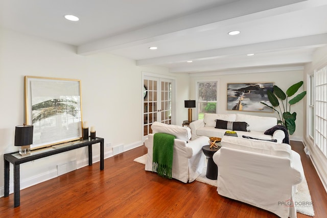 1819 Farm Rd, Lake Forest, IL 60045 - living room with beamed ceiling, wood finished floors, and recessed lighting