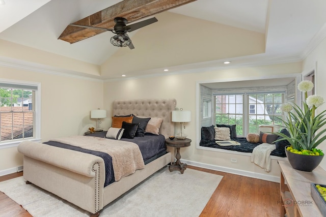 1819 Farm Rd, Lake Forest, IL 60045 - bedroom featuring vaulted ceiling, wood finished floors, a ceiling fan, crown molding, and recessed lighting