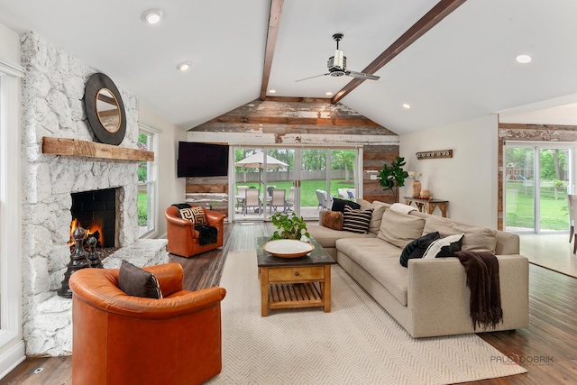 1819 Farm Rd, Lake Forest, IL 60045 - living room with ceiling fan, a fireplace, and wood finished floors