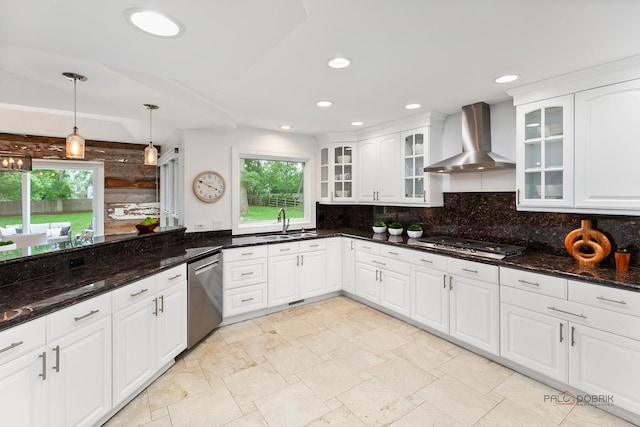 1819 Farm Rd, Lake Forest, IL 60045 - kitchen featuring wall chimney range hood, stainless steel appliances, healthy amount of natural light, tasteful backsplash, and recessed lighting