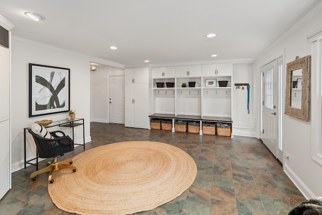 1819 Farm Rd, Lake Forest, IL 60045 - interior space featuring stone finish floors, crown molding, and recessed lighting